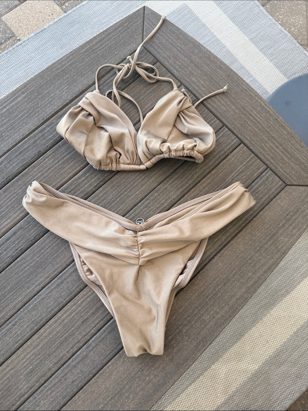 Bananhot sz L Taupe Ruched Bikini Set